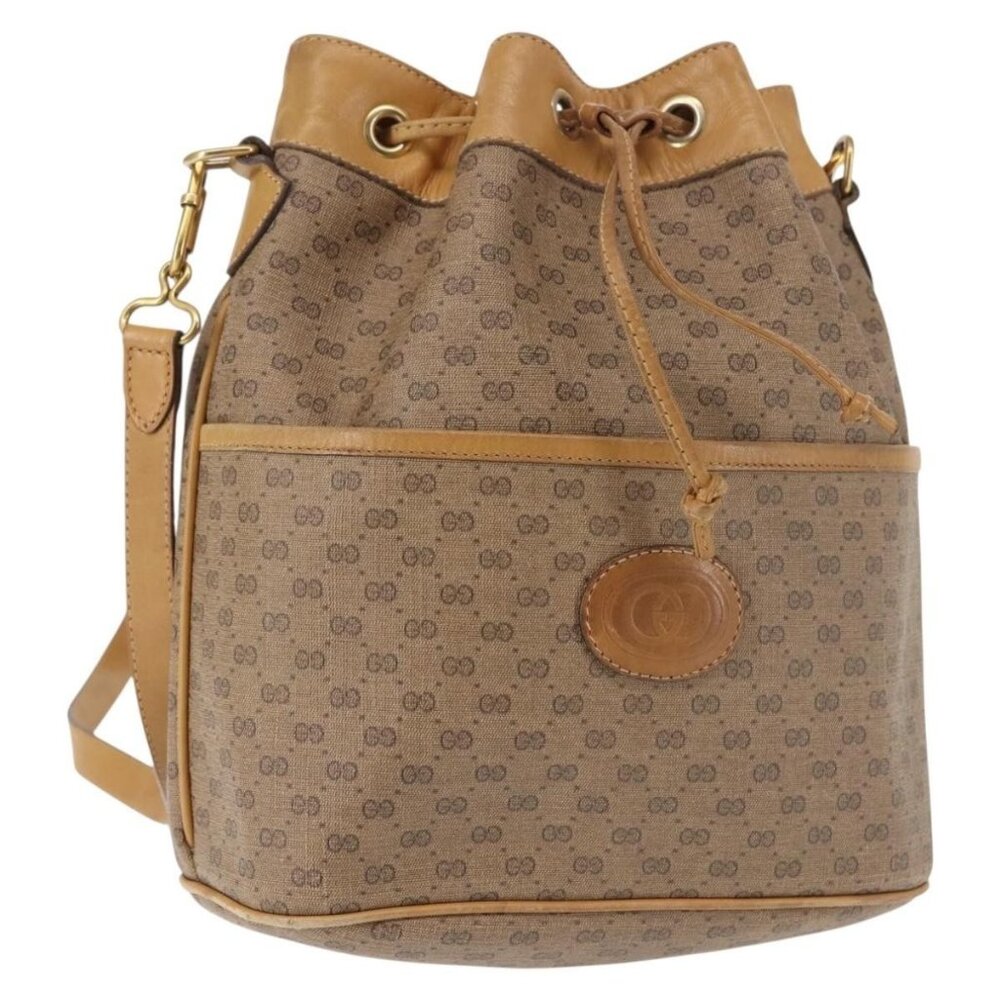 Authentic GUCCI Micro GG Supreme Shoulder Bag PVC Beige Gold 001 904 0791